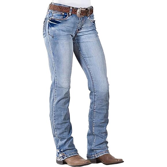 Denim - Bootcut Jeans Women Mid Rise Straight Leg Denim Pants Casual Stylish